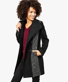 GEMO Manteau bicolore pour femme avec grand col Noir