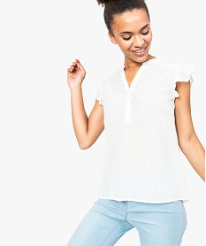GEMO Blouse transparente en plumetis avec volants Beige