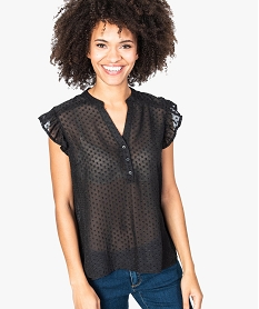 GEMO Blouse transparente en plumetis avec volants noir standard