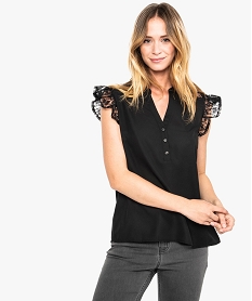 GEMO Chemise à manches courtes avec empiècements dentelle noir standard