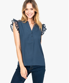GEMO Chemise à manches courtes avec empiècements dentelle bleu standard