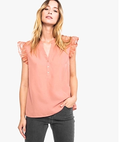 GEMO Chemise à manches courtes avec empiècements dentelle rose standard