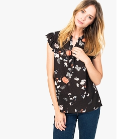 GEMO Blouse à manches courtes volantées kaki fonce