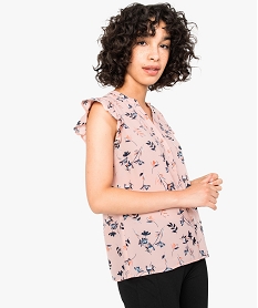 GEMO Blouse à manches courtes volantées violet chine