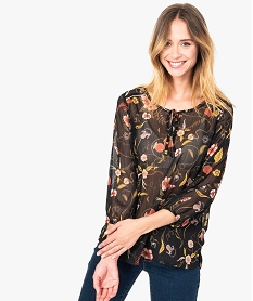 GEMO Blouse imprimée transparente kaki fonce