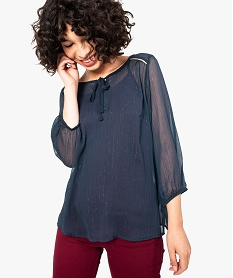 GEMO Blouse transparente avec fils pailletés Bleu