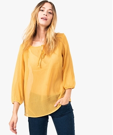 blouse transparente avec fils pailletes jaune7795601_1