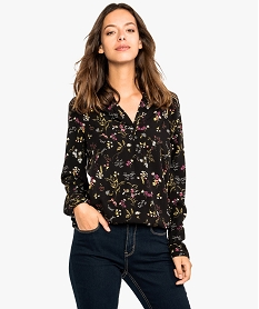 GEMO Blouse fleurie fluide à taille élastiquée violet chine