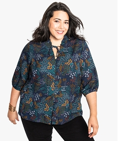 GEMO Blouse femme boutonnée et fluide à motifs kaki vif
