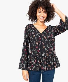 GEMO Blouse imprimée avec bas et manches à volants kaki fonce