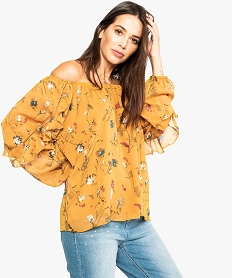 GEMO Blouse à motifs fleuris et volants sur les manches Imprimé