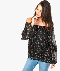 GEMO Blouse à motifs fleuris et volants sur les manches Imprimé