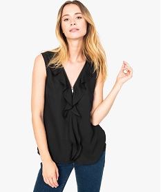 GEMO Chemise fluide sans manches avec décolleté volanté Noir