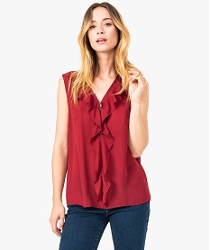 GEMO Chemise fluide sans manches avec décolleté volanté Rouge