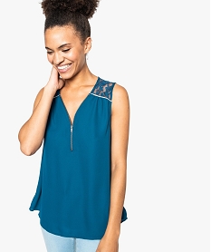 GEMO Chemise sans manches décolleté zippé Bleu