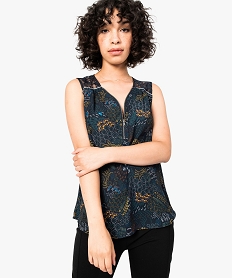 GEMO Blouse imprimée sans manches avec décolleté zippé kaki fonce