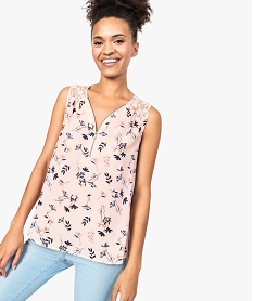 GEMO Blouse imprimée sans manches avec décolleté zippé orange vif