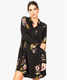 GEMO Robe-chemise imprimée fluide coupe trapèze pour femme noir standard