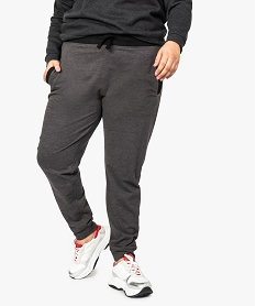 GEMO Pantalon de jogging femme en jersey bouclette avec ceinture plate Gris