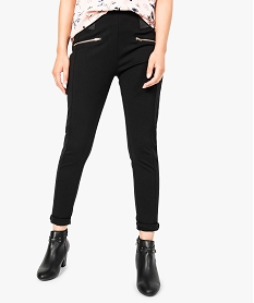 GEMO Pantalon uni fuselé grande ceinture élastique noir standard
