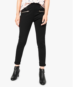 GEMO Pantalon uni fuselé grande ceinture élastique Noir