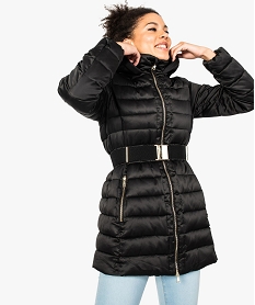 GEMO Doudoune matelassée avec capuche et ceinture élastiquée pour femme noir standard