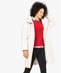 GEMO Manteau matelassé avec grande capuche pour femme Beige