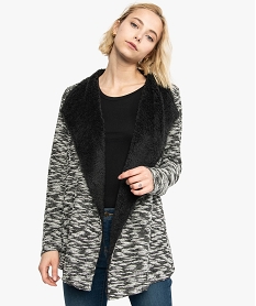 GEMO Gilet femme en maille bouclette doublé sherpa Noir