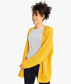 GEMO Gilet femme long porté ouvert en grosse maille pailletée Jaune