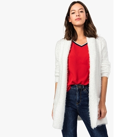 GEMO Gilet femme col châle porté ouvert en maille duveteuse rose standard