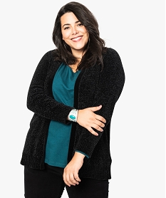 GEMO Gilet femme porté ouvert en maille chenille noir standard