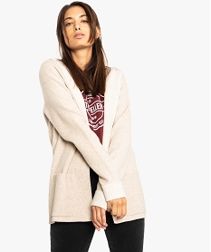 GEMO Veste femme porté ouvert à capuche en maille douce extensible beige standard