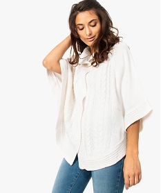GEMO Cape femme en maille torsadée avec fermeture boutonnée beige vif