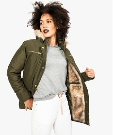 GEMO Parka pour femme avec capuche  et boutons dorés kaki standard