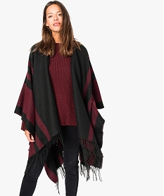 GEMO Cape femme bicolore à capuche avec franges noir standard