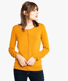 GEMO Gilet femme classique en maille fine à encolure ronde Jaune