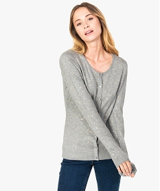GEMO Gilet femme en viscose maille fine à motifs pailletés argente
