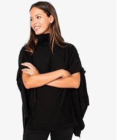 GEMO Poncho femme à col roulé en maille duveteuse Noir