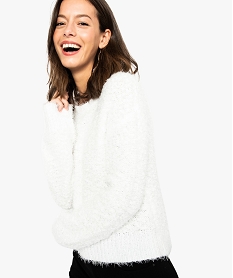 GEMO Pull femme en maille fantaisie duveteuse rose vif