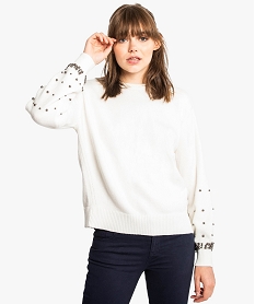 GEMO Pull pour femme avec des perles Jaune