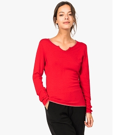 pull fin ajuste a col fantaisie et details brillants rouge7813301_1