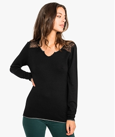 GEMO Pull fin avec dentelle et finition brillante noir standard