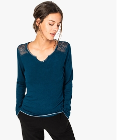 GEMO Pull fin avec dentelle et finition brillante bleu standard