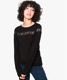 GEMO Pull col rond avec empiècement dentelle noir standard