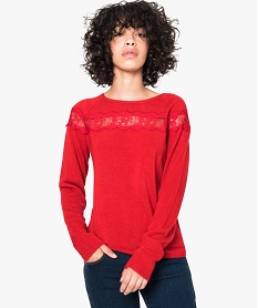 pull col rond avec empiecement dentelle rouge7814801_1