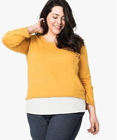 pull droit en maille fine avec empiecement voile jaune7815601_1