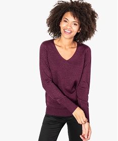 pull col v en maille pailletee violet7815701_1