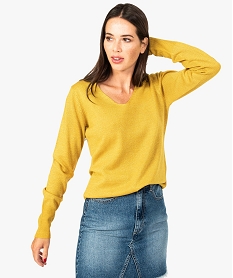 GEMO Pull col V en maille pailletée Jaune