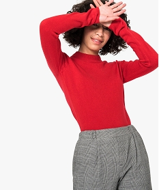 GEMO Pull uni à col cheminée toucher cachemire rouge vif