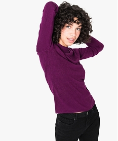 GEMO Pull uni à col cheminée toucher cachemire violet standard